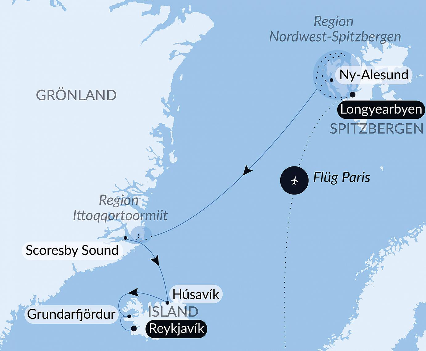 carte Du Svalbard à l'Islande : odyssée polaire, 14 jours