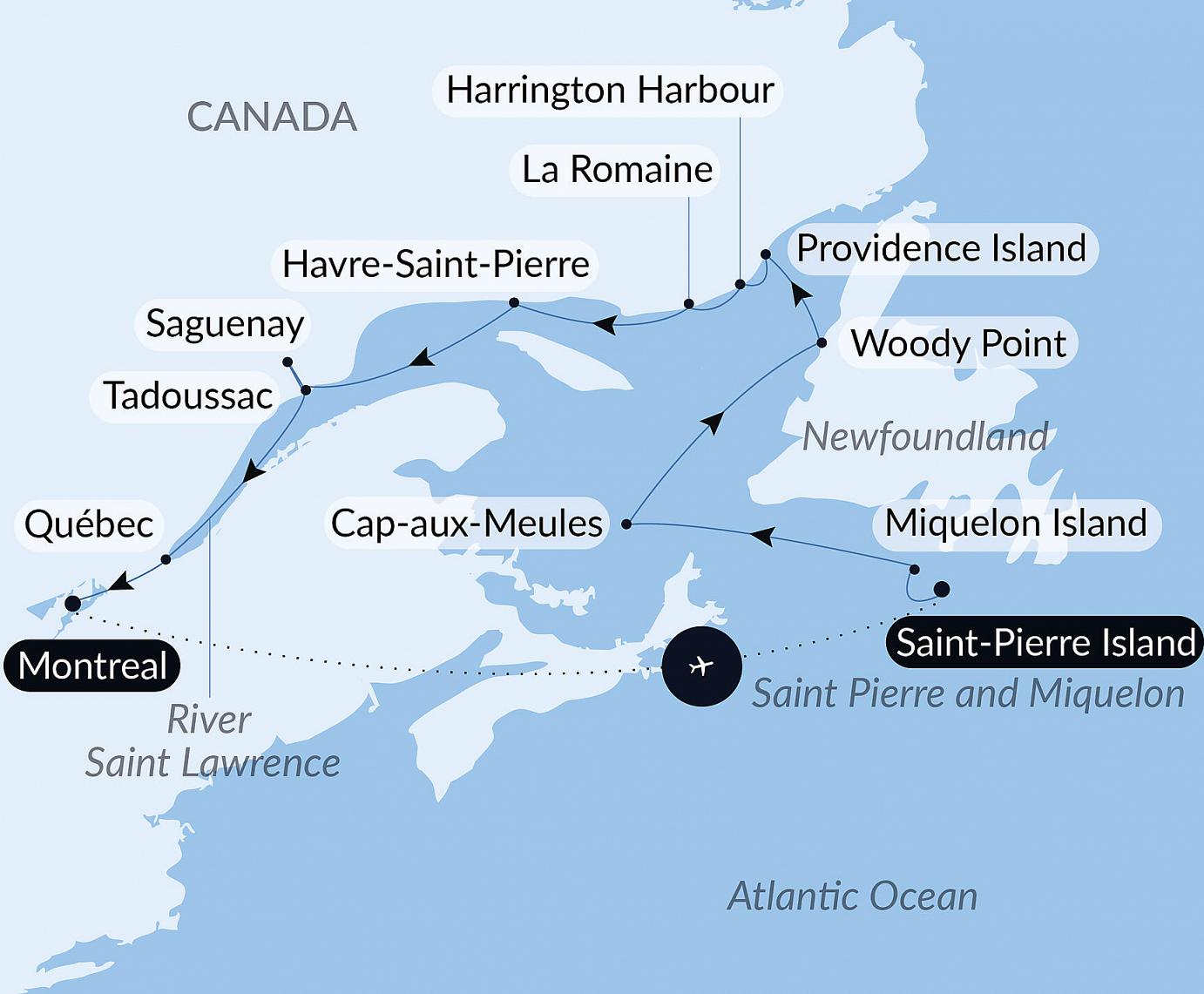 carte Exploration au gré du Saint-Laurent, 12 jours
