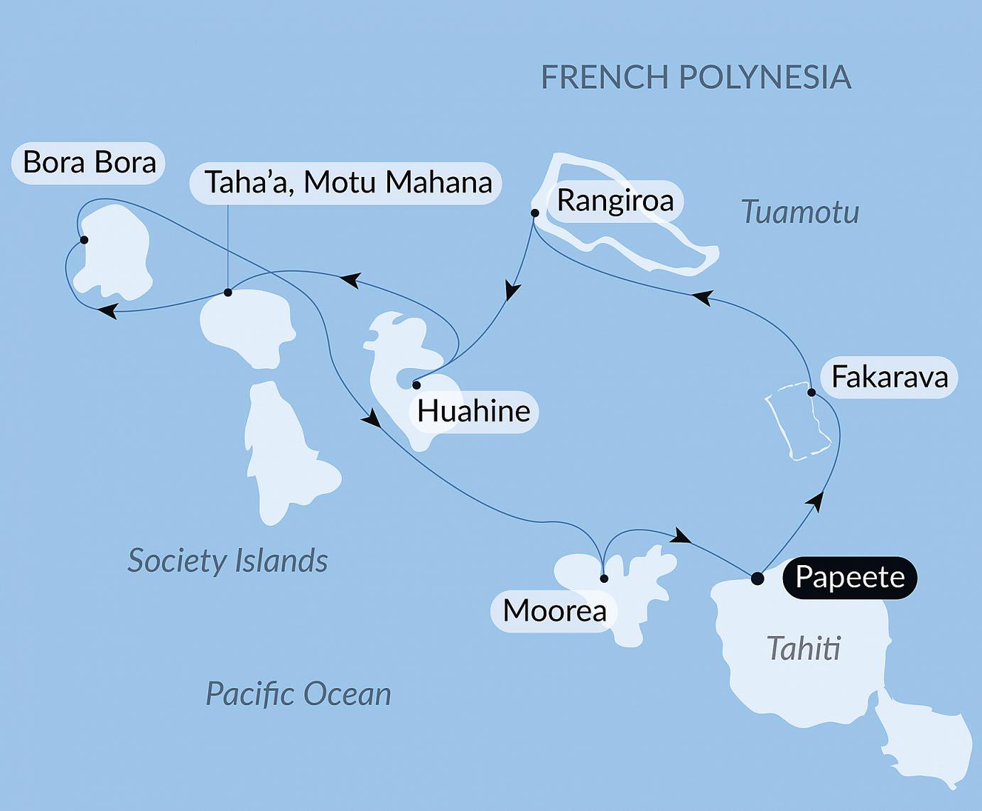 carte Îles de la Société et Tuamotu, 11 jours