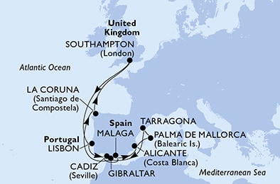 carte Royaume-Uni, Portugal, Espagne, Gibraltar, 15 jours