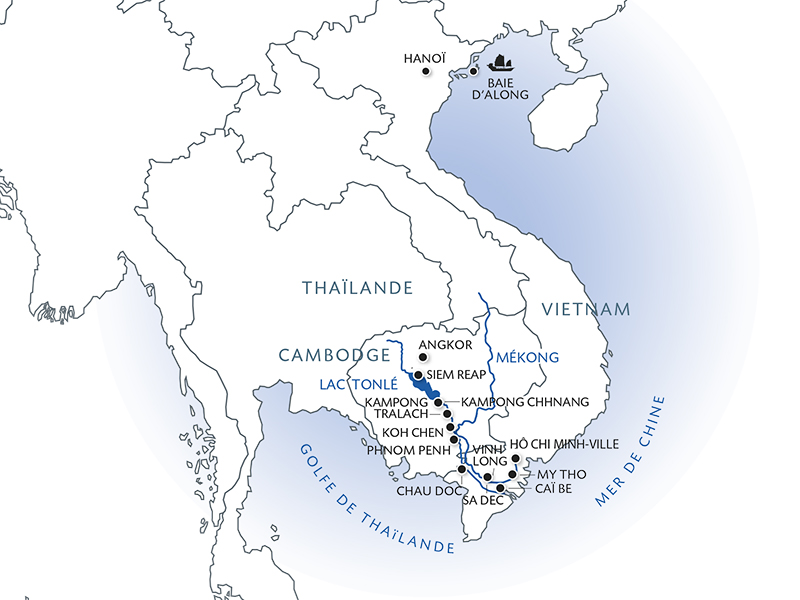 carte Du delta du Mékong aux temples d'Angkor, Hanoï et la Baie d'Along (Formule port/port), 14 jours - 1H6_PP