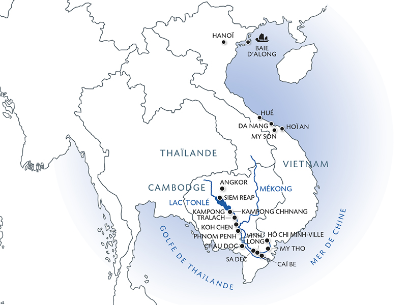 carte Du delta du Mékong aux temples d'Angkor, les villes impériales, HanoÏ et la Baie d'Along (Formule port/port), 17 jours - 1H9_PP