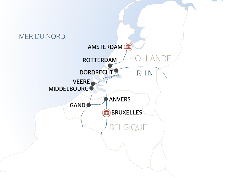 carte Culture et charme du nord : une croisière entre les Pays-Bas et la Belgique (formule port/port), 12 jours - AXB_PP