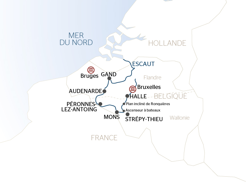 carte La Belgique et ses canaux, croisière à la rencontre de l'art, du patrimoine et des saveurs (port/port), 7 jours - HMG_AIPP