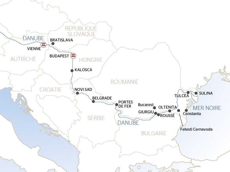 carte De la mer Noire vers le Danube Bleu - De Bucarest à Vienne (formule port/port), 12 jours - OVI_PP