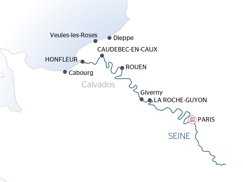 carte La Normandie authentique et les boucles de la Seine - Villages de charme, découvertes gourmandes et grands classiques (formule port/port), 7 jours - PNP_PP