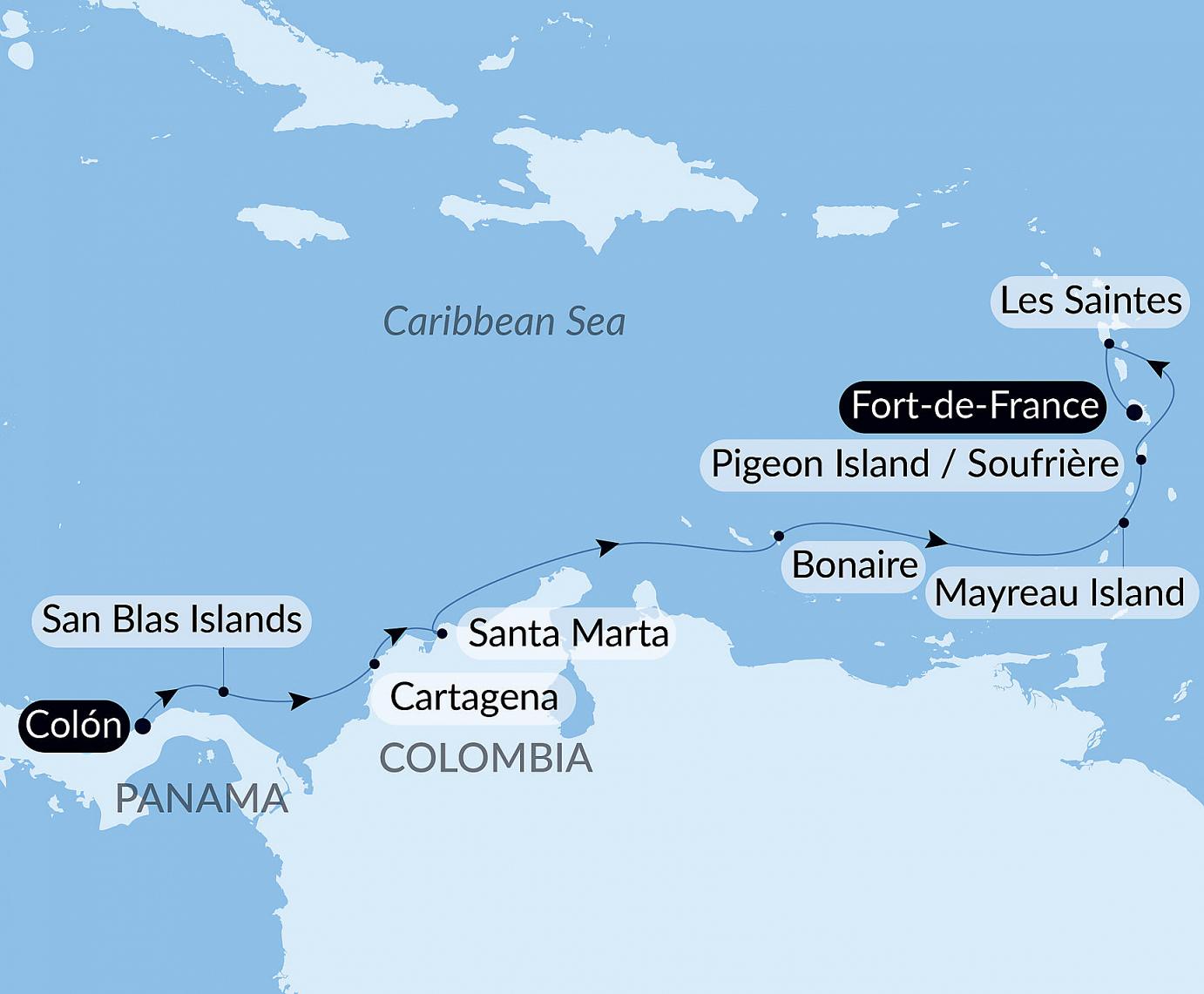 carte Panama, Colombie et les îles Caraïbes, 11 jours