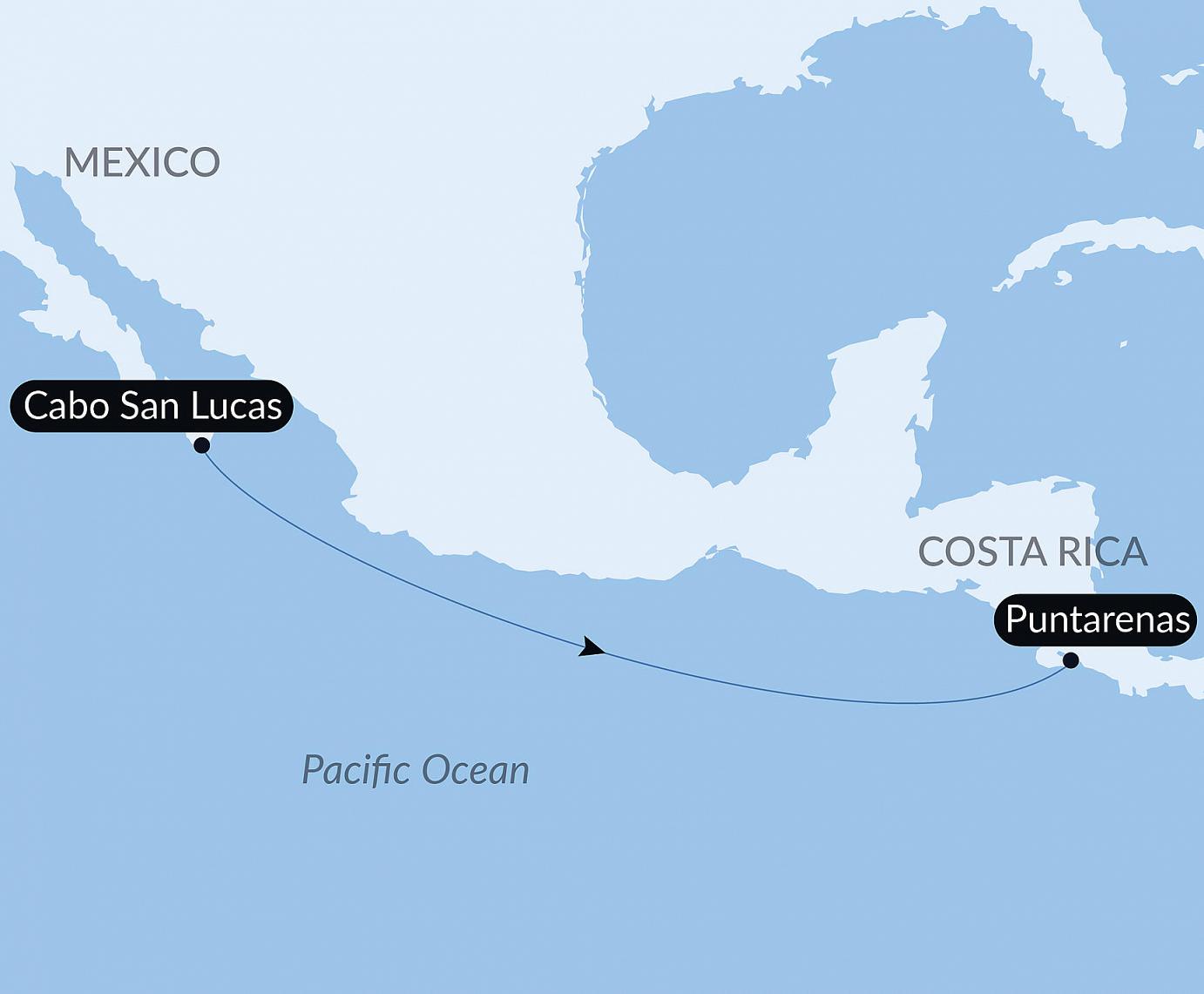 carte Voyage en Mer : Cabo San Lucas - Puntarenas, 8 jours