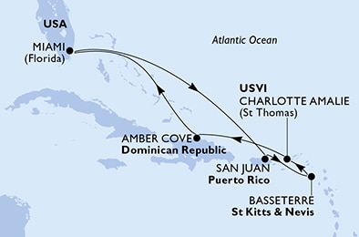 carte Etats-Unis, Porto Rico, Saint Kitts et Nevis, Iles Vierges (Américaines), République Dominicaine, 9 jours