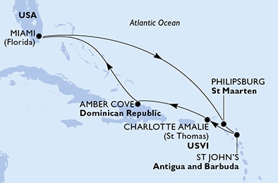 carte Caraïbes et Antilles, 9 jours