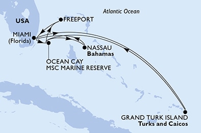 carte Miami, Ocean Cay, Freeport, Grand Turk Island, Nassau, 11 jours