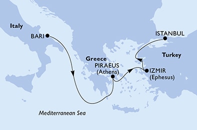 carte Bari, Piraeus, Izmir, Istanbul, 5 jours