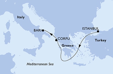 carte Turquie, Grèce, Italie, 4 jours