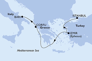 carte Istanbul, Izmir, Corfu, Bari, 6 jours