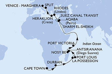 carte Cape Town, Durban, La Possession, Port Louis, Antsiranana, Nosy Be, 30 jours