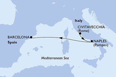 carte Civitavecchia, Naples, Barcelona, 4 jours