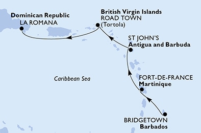 carte Caraïbes et Antilles, 5 jours