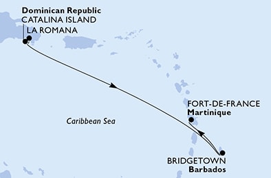 carte La Romana, Catalina Island, Bridgetown, Fort de France, 5 jours
