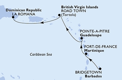 carte Barbades, Martinique, Guadeloupe, Iles Vierges (Anglaises), République Dominicaine, 5 jours