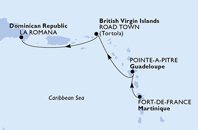 carte Fort de France, Pointe-a-Pitre, Road Town, La Romana, 4 jours