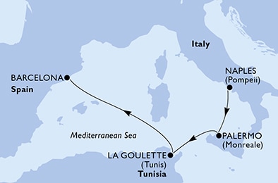 carte Naples, Palermo, La Goulette, Barcelona, 5 jours