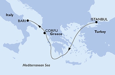 carte Istanbul, Corfu, Bari, 4 jours