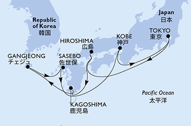 carte *Japon, Corée, 16 jours