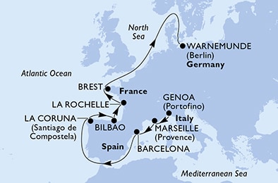 carte Italie, France, Espagne, Allemagne, 12 jours