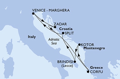 carte Italie, Croatie, Grèce, 8 jours