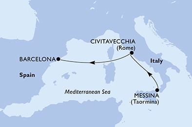 carte Messina, Civitavecchia, Barcelona, 4 jours