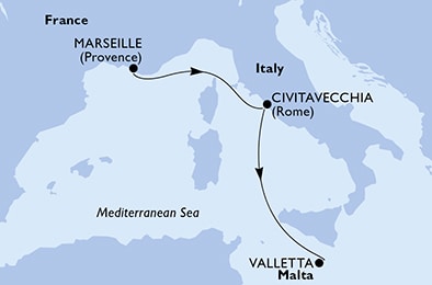 carte Marseille, Civitavecchia, Valletta, 4 jours