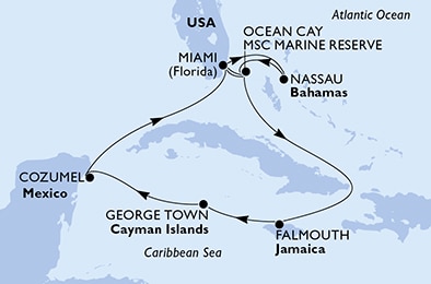 carte Etats-Unis, Bahamas, Jamaïque, Iles Cayman, Mexique, 12 jours