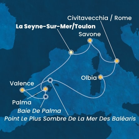 carte France, Baléares, Espagne, Italie, 8 jours