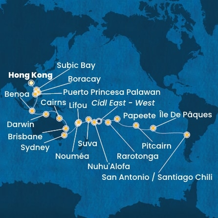 carte Chine, Philippines, Australie, Hawaii, Fiji, Tonga, Polynésie, Chili, 47 jours