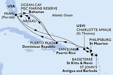 carte Caraïbes et Antilles, 18 jours