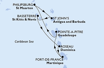 carte Guadeloupe, Antilles, Antigua & Barbuda, Saint Kitts et Nevis, Dominica, Martinique, 8 jours