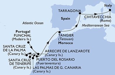 carte Portugal, Espagne, Maroc, Italie, 14 jours