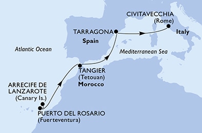 carte Espagne, Maroc, Italie, 8 jours