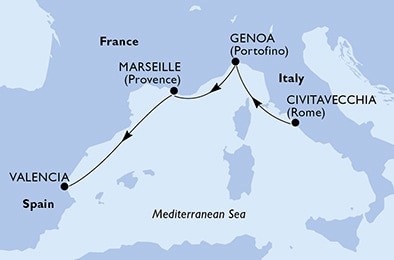 carte Italie, France, Espagne, 4 jours