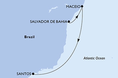 carte Salvador, Maceio, Santos, 5 jours