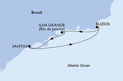 carte Santos, Buzios, Ilha Grande, 5 jours