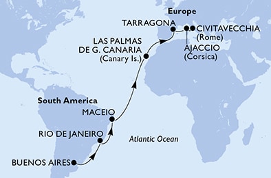 carte Argentine, Brésil, Espagne, France, Italie, 19 jours