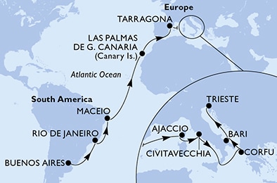 carte Argentine, Brésil, Espagne, France, Italie, Grèce, 23 jours