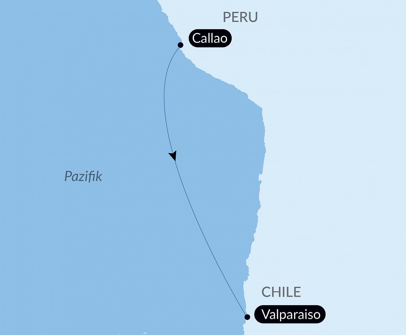 carte Voyage en Mer : Callao - Valparaiso, 6 jours