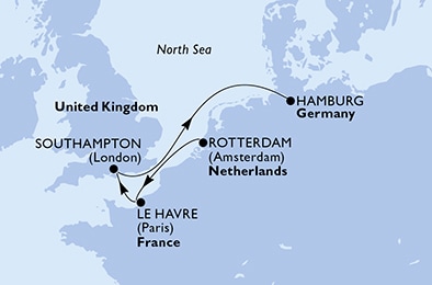 carte Rotterdam, Le Havre, Southampton, Hamburg, 5 jours