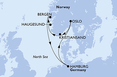 carte Hamburg, Oslo, Kristiansand, Haugesund, Bergen, 8 jours