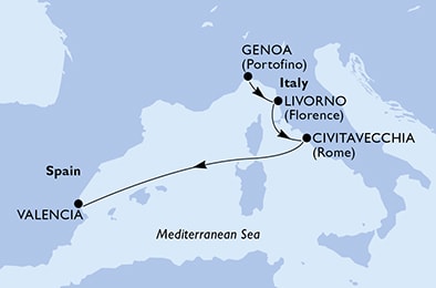 carte Genoa, Livorno, Civitavecchia, Valencia, 5 jours