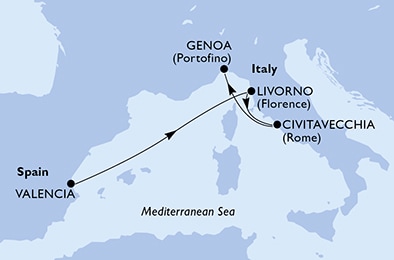 carte Valencia, Livorno, Civitavecchia, Genoa, 5 jours