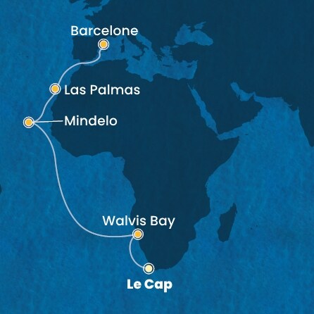 carte Afrique du Sud, Namibia, Cap Vert, Canaries, Espagne, 18 jours