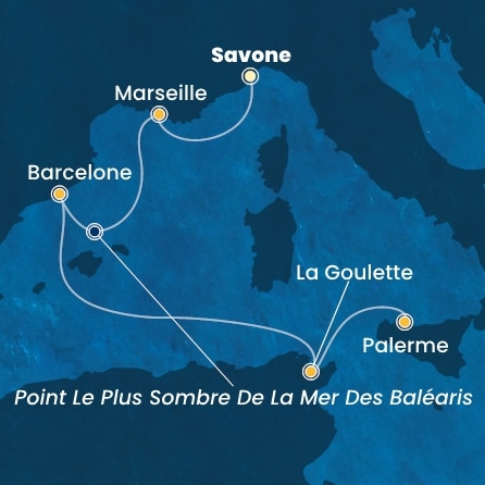 carte Italie, France, Espagne, Tunisie, 6 jours